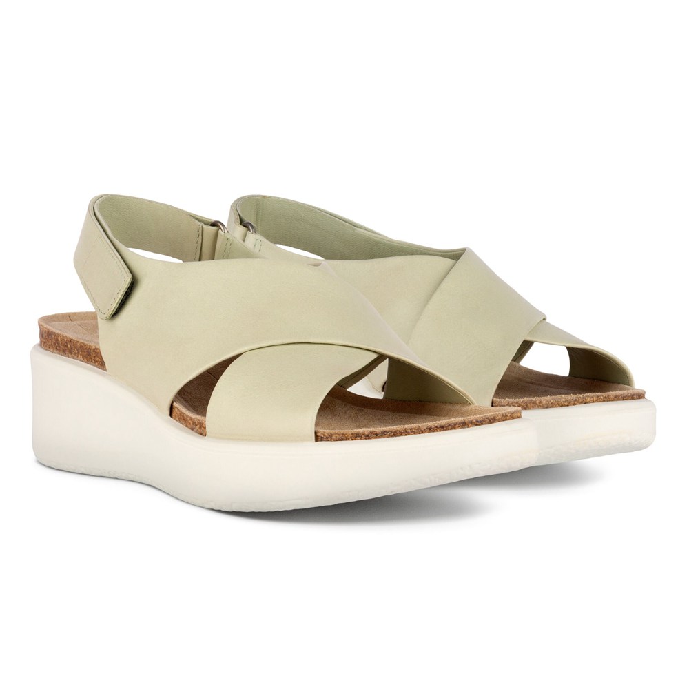 ECCO Womens Sandals Beige - Flowt Wedge Cork - KNW-489630